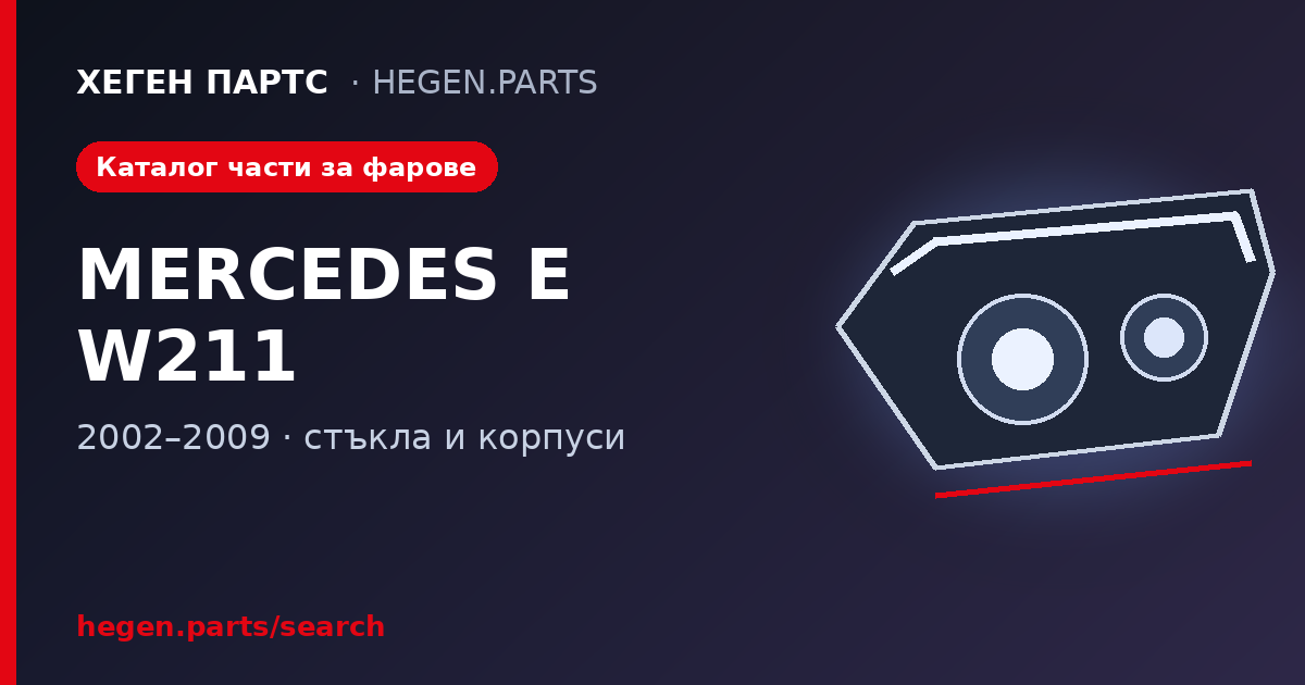 Всички части за фарове на MERCEDES E класа W211 – стъкла и корпуси в ХЕГЕН ПАРТС