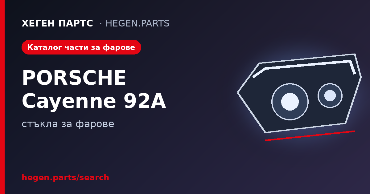 Всички части за фарове на PORSCHE Cayenne 92A – стъкла в ХЕГЕН ПАРТС