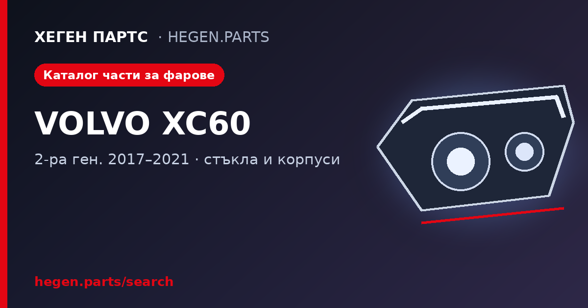 Всички части за фарове на VOLVO XC60 2-ра генерация – стъкла и корпуси в ХЕГЕН ПАРТС