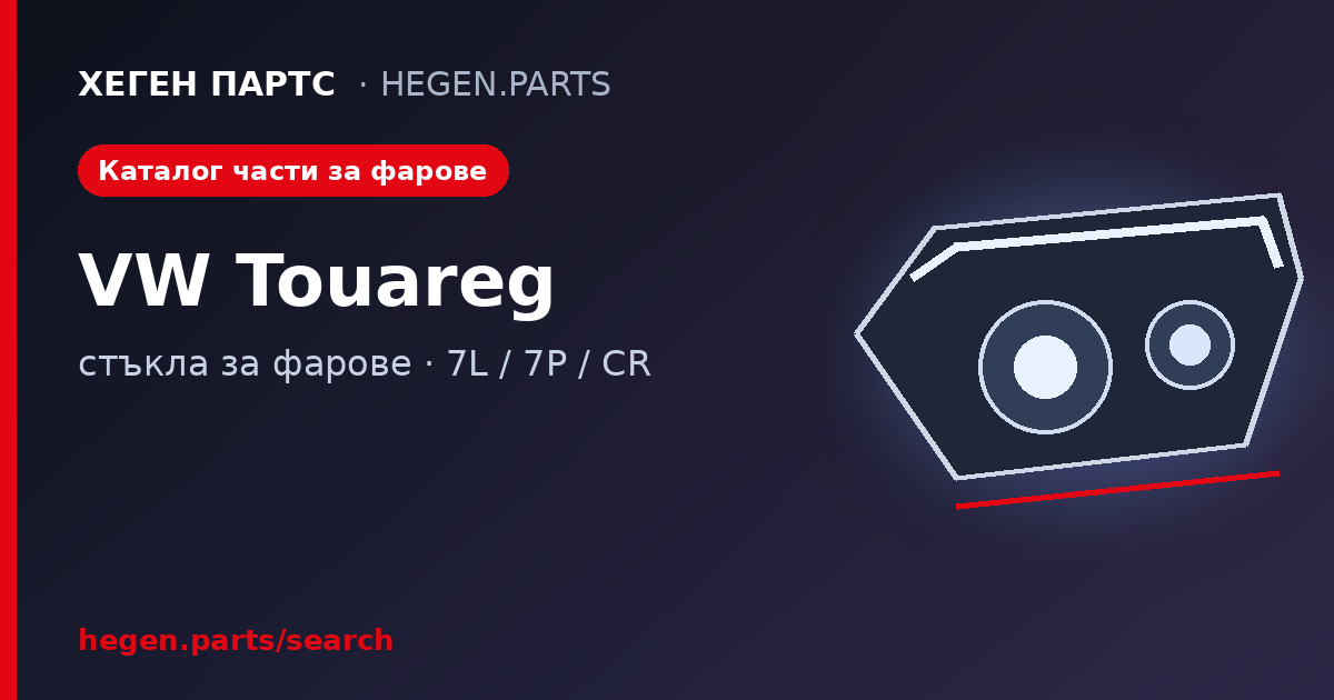 Всички части за фарове на VW Touareg (7L, 7P, CR) – стъкла в ХЕГЕН ПАРТС
